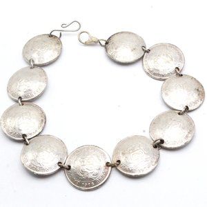 Vintage Peru Tupac Amaru Coin Silver Link Bracelet
